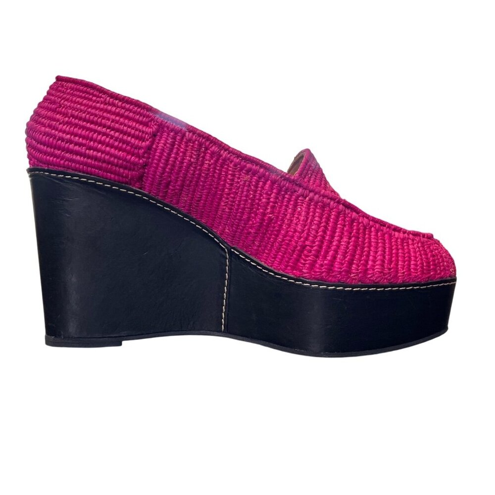 Carven x Robert Clergerie Pink Raffia Platform Wedge Loafer Size 40 / US 9.5 - Picture 4 of 9